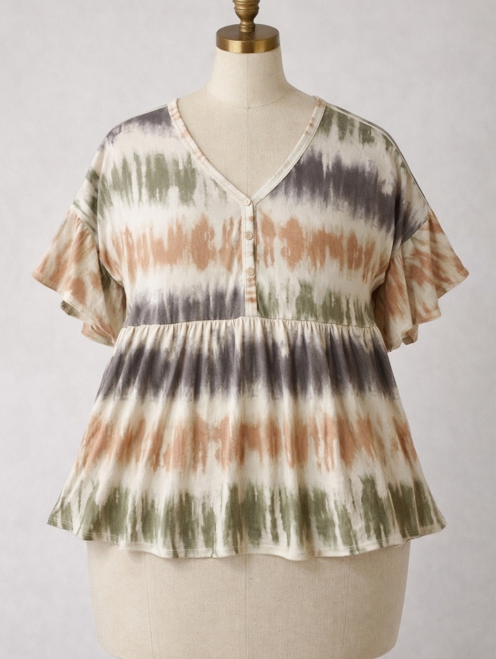 Boho Tie Dye Babydoll Blouse | Flowy Peplum Plus Size 1X Top